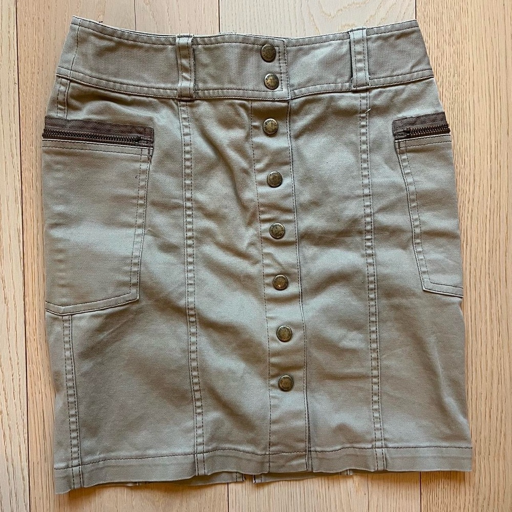 Khaki Button-Front Skirt